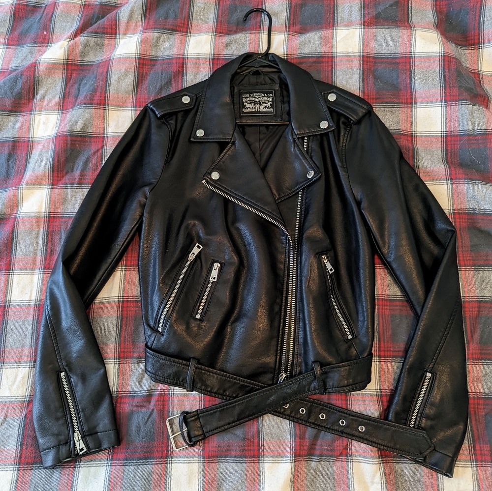 Levi's women's vegan leather moto motorcycle jacket punk rock n roll size large
